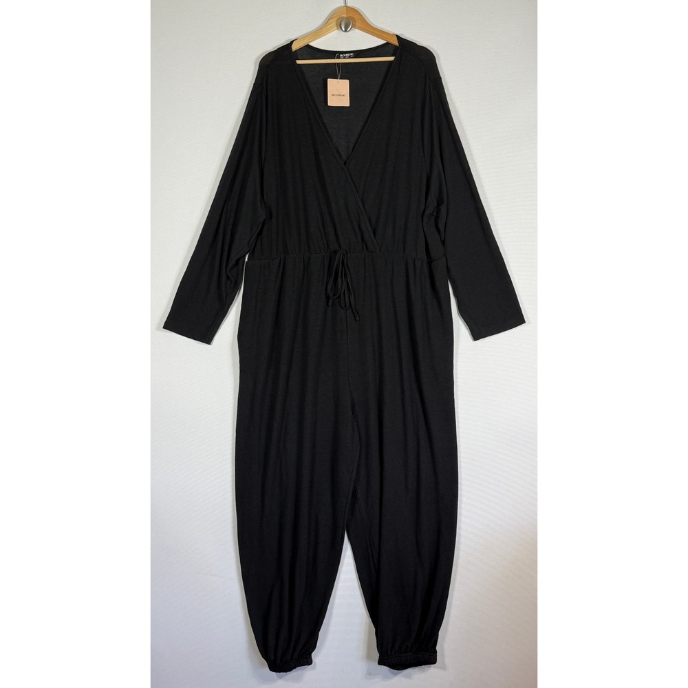 NEW Bloomchic US 26 Jumpsuit Black Womens Long Sleeve Wrap Comfort Travel Relax - Picture 1 of 8
